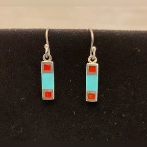 Sterling Silver/Turquoise Earrings with red stones